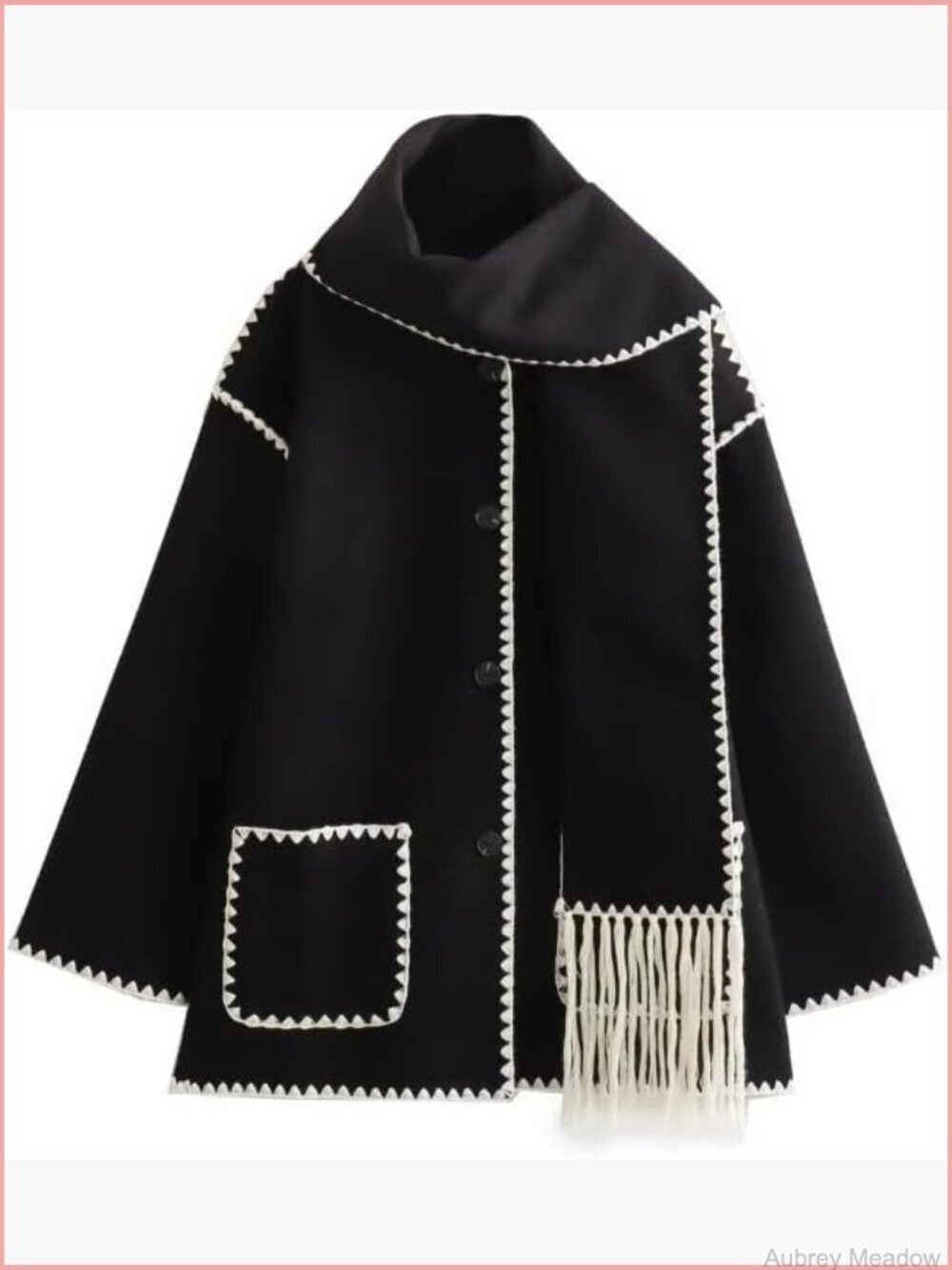Wide Sleeved Cardigan Jacket with Scarf Decoration Button Cardigan Woolen Jacket